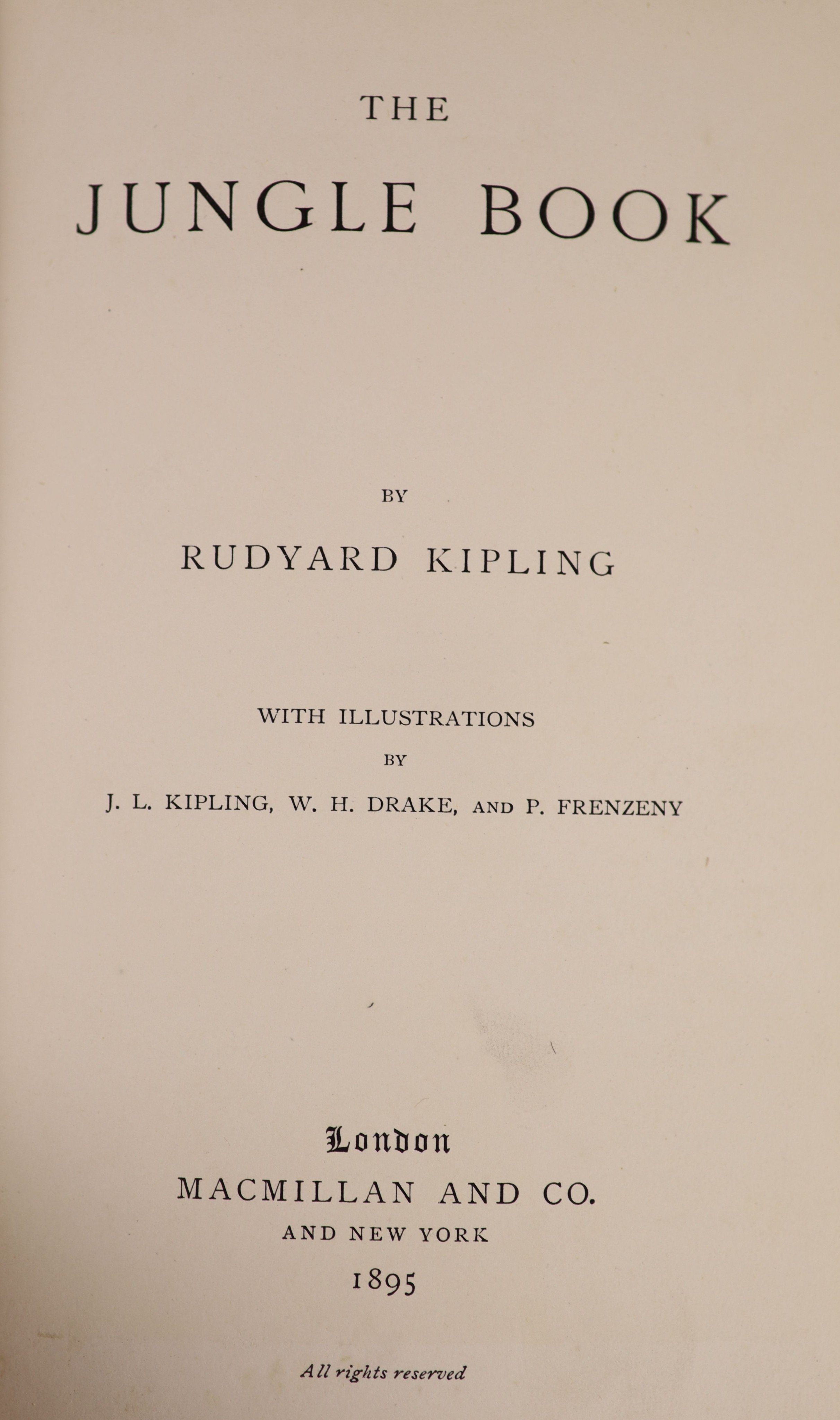 Kipling, Rudyard - The Jungle Book. With: The Second Jungle Book, 2 vols, (Jungle Book 1st edition, 3rd printing, The Second Jungle Book, 1st edition, 2nd printing) 8vo, original cloth, Macmillan & Co; London, 1895